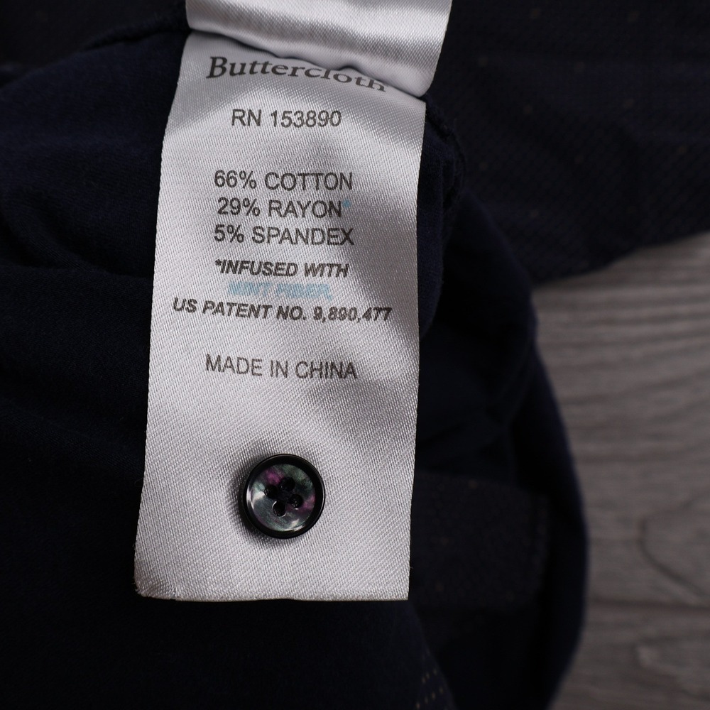 Buttercloth Icy Cotton Men's Medium Slim Fit Navy Polka Dot Button Up Shirt - Picture 6 of 6